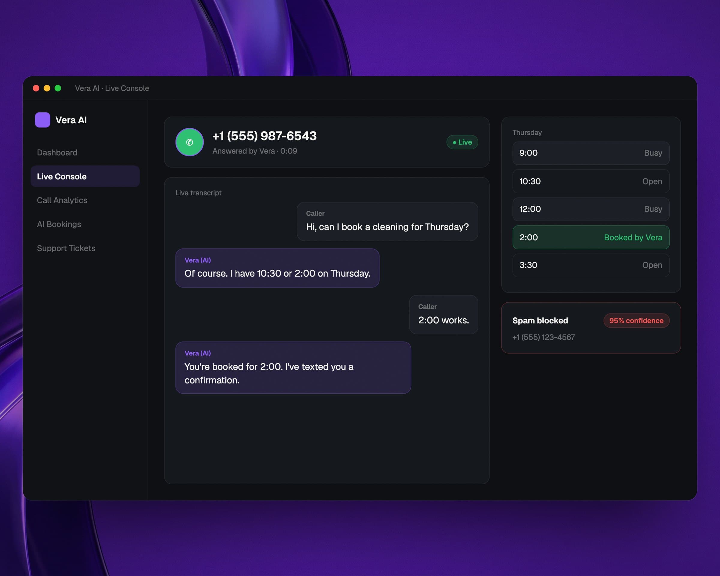 VeraVoice: AI Phone Receptionist
